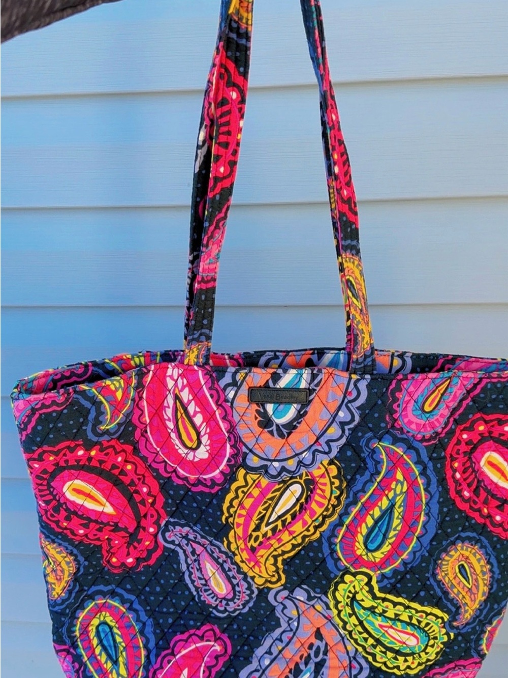 Vera Bradley Quilted Tote Bag Purple Pink Paisley Floral Shoulder Bag